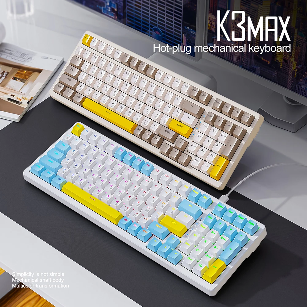 

K3 MAX Mechanical Keyboard RGB Backlight Luminous Keyboard 19 Light Effects Wired Keypad 100 Keys Russian for E Sports Computer