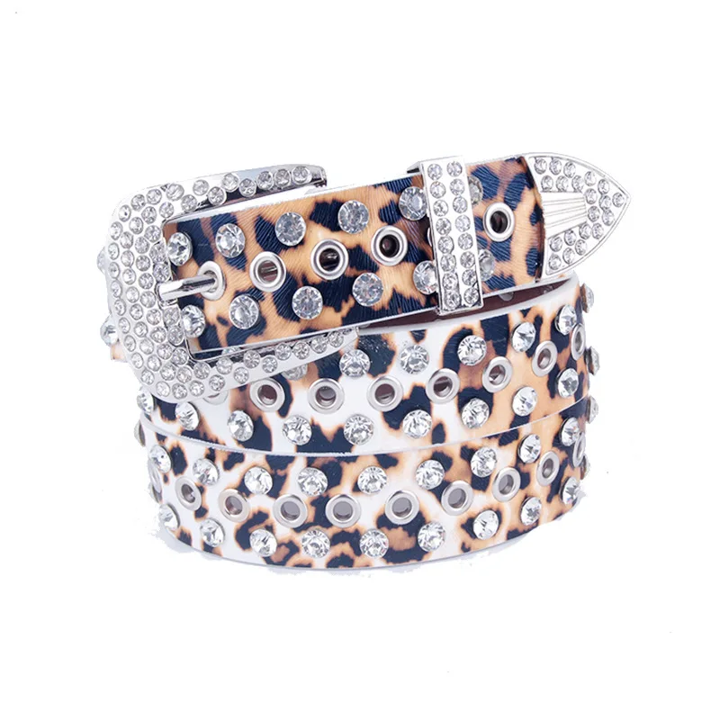 

Fashion Western Rhinestones Belt Removable Buckle Luxury Strap Leather Studded Belt for Women Men Cowgirl Cowboy Ceinture Femme