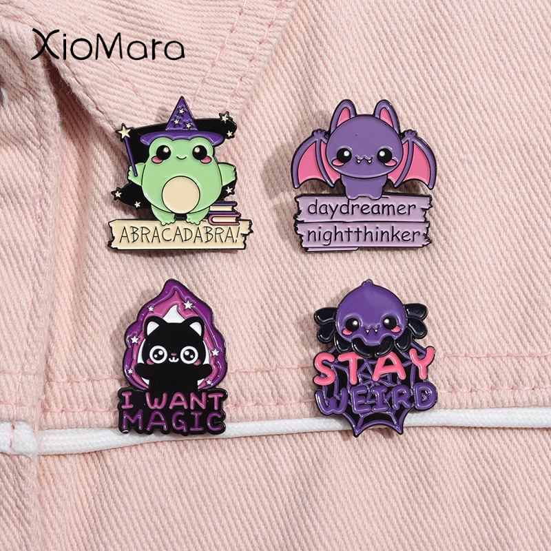Мечтатель Ночной мыслитель Летучая мышь Эмаль Булавка Абракадабра Лягушка Животное Брошь Лацкан Рюкзак Значок Хэллоуин Ювелирные изделия Подарок для друзей