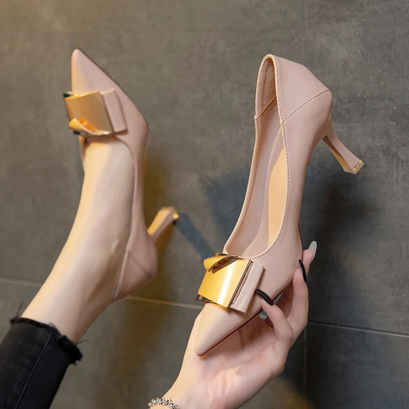 

Fashion Shoes for Women 2023 New Spring and Autumn Square Buckle Stiletto French Temperament Pointed Toe Comfortable High Heels