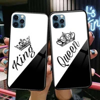 king queen couple lovers glass case for iphone 13 12 11 pro max 12pro xs max xr x 7 8 plus se 2020 mini case tempered back cover