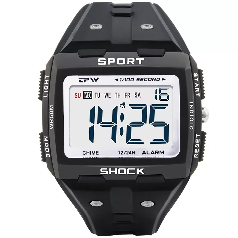 

Numbers Men Sport Watch Digital Multifunction Alarm Chrono 5Bar Waterproof Back Light Square Screen