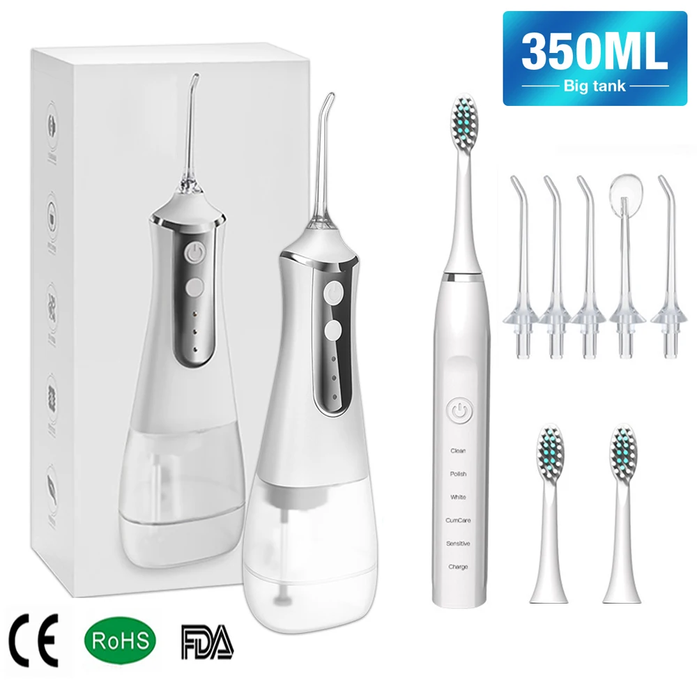 

Portable Oral Irrigator Water Flosser Dental Water Jet Tools Pick Cleaning Teeth 350ML 5 Nozzles Mouth Washing Machine Floss