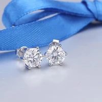 trendy s925 silver 0 5 1ct d color vvs1 moissanite stud earrings for women jewelry 6 prong plated white gold ear studs gift