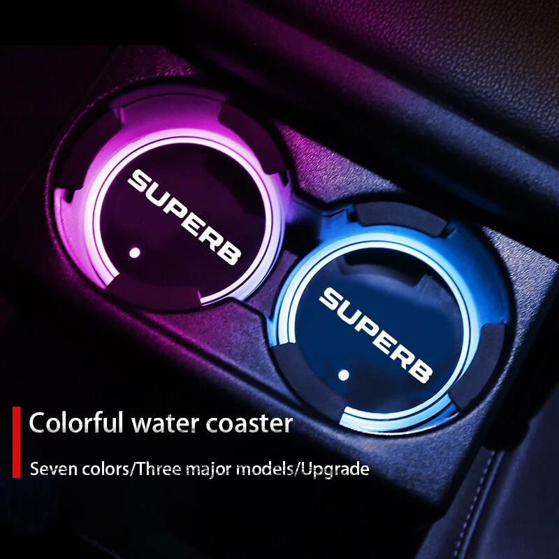 

Luminous Car Water Cup Coaster Holder 7 Colorful USB Charging Car Led Atmosphere Light For Skoda Superb 3 Estate 3V3 3V5 3T5 2