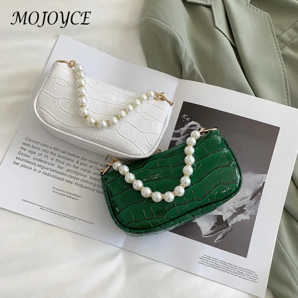 

Small Shoulder Crossbody Bags Women Pure Color Pearl Chain Messenger Bag Ladies Alligator Pattern Handbags for Girls