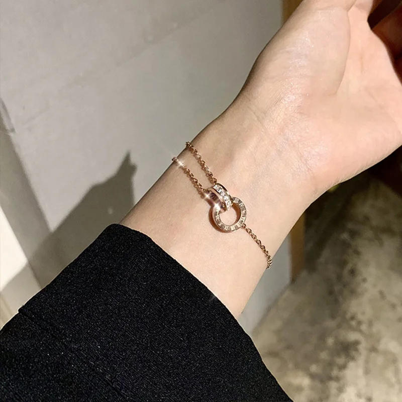 Позолоченный браслет из нержавеющей стали с ослепительным цирконом для женщин и