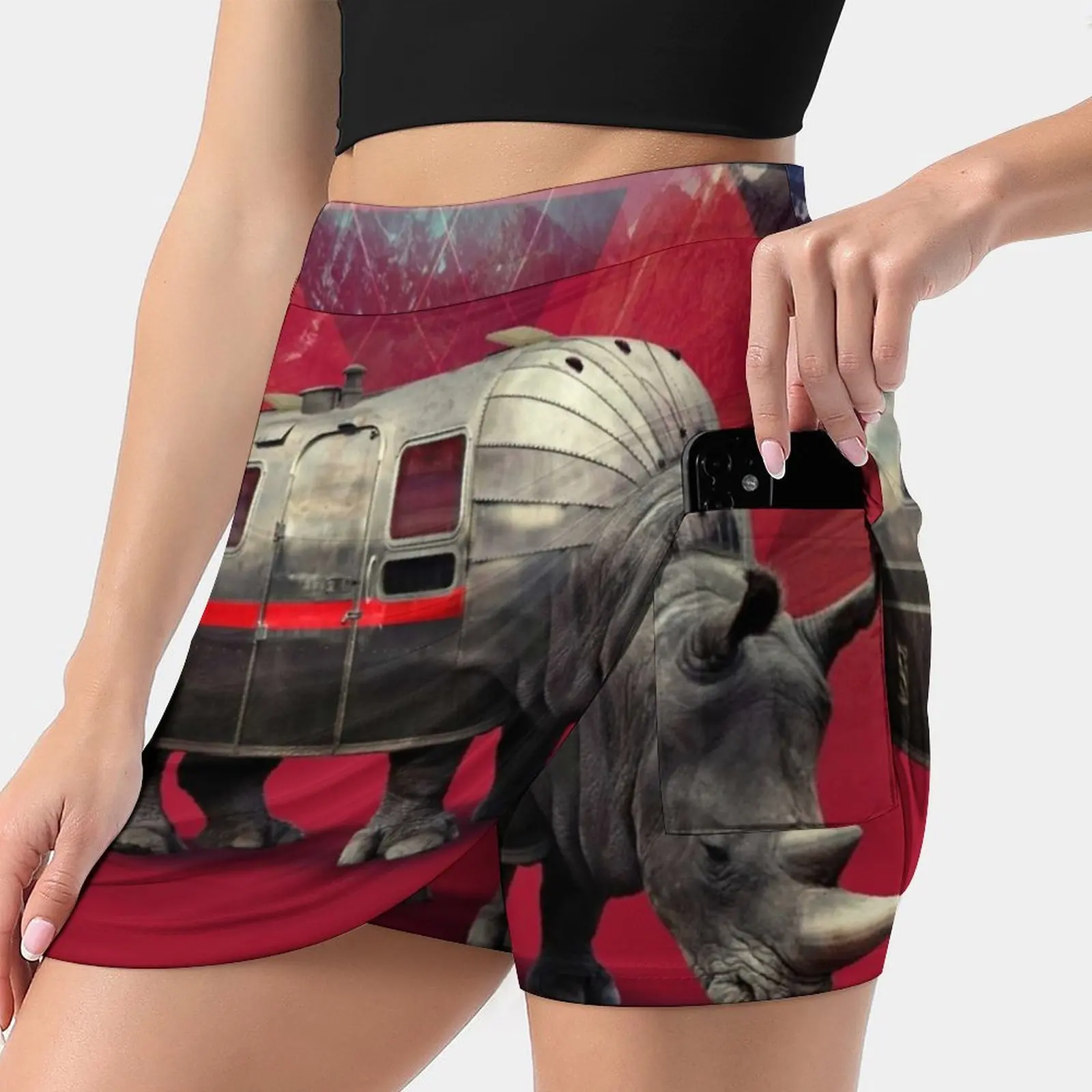 Rhino Women's skirt Aesthetic skirts New Fashion Short Skirts Rhino Van Caravan Animal Nature Ali Gulec Pattern Ikiiki