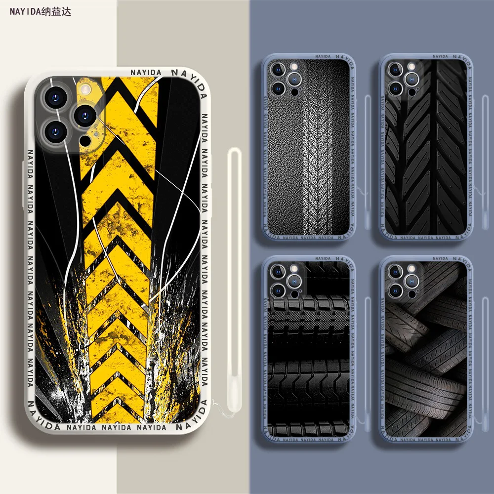 

Phone Case For iPhone 14 13 11 12 Mini Pro Max XS XR X Soft Silicone TPU Cover Tire Tread wheel Fashion