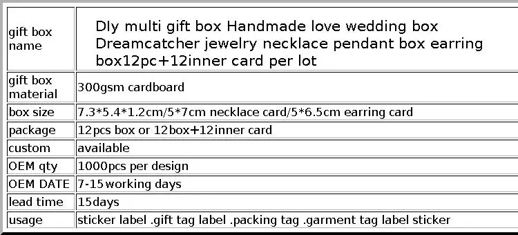 Diy Multi Gift Box Handmade Love Wedding Box Dreamcatcher Jewelry Necklace Pendant Box Earring Box 12pc+12 Inner Card Per Lot