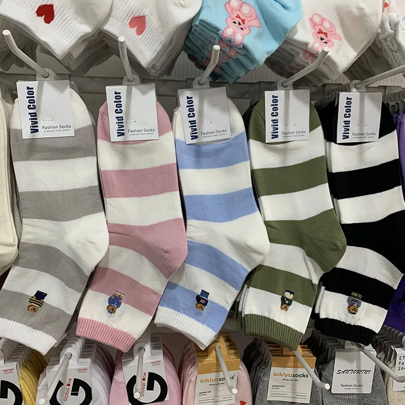 

5Pair Women Socks Three-dimensional Bear Comfort Cartoon Animal Comfort Black And White Stripes Funny Happy College High Quality