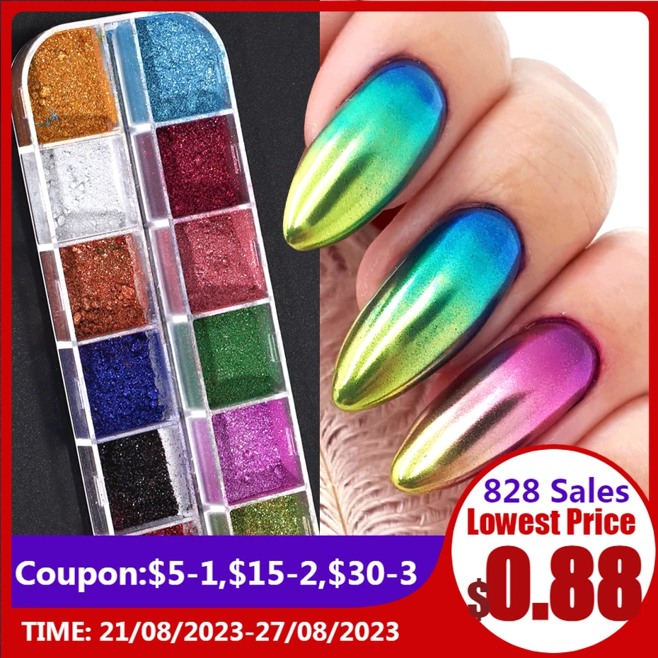 Mirror Powder Nail Art Irridescent Glitter Aurora Chrome Dus