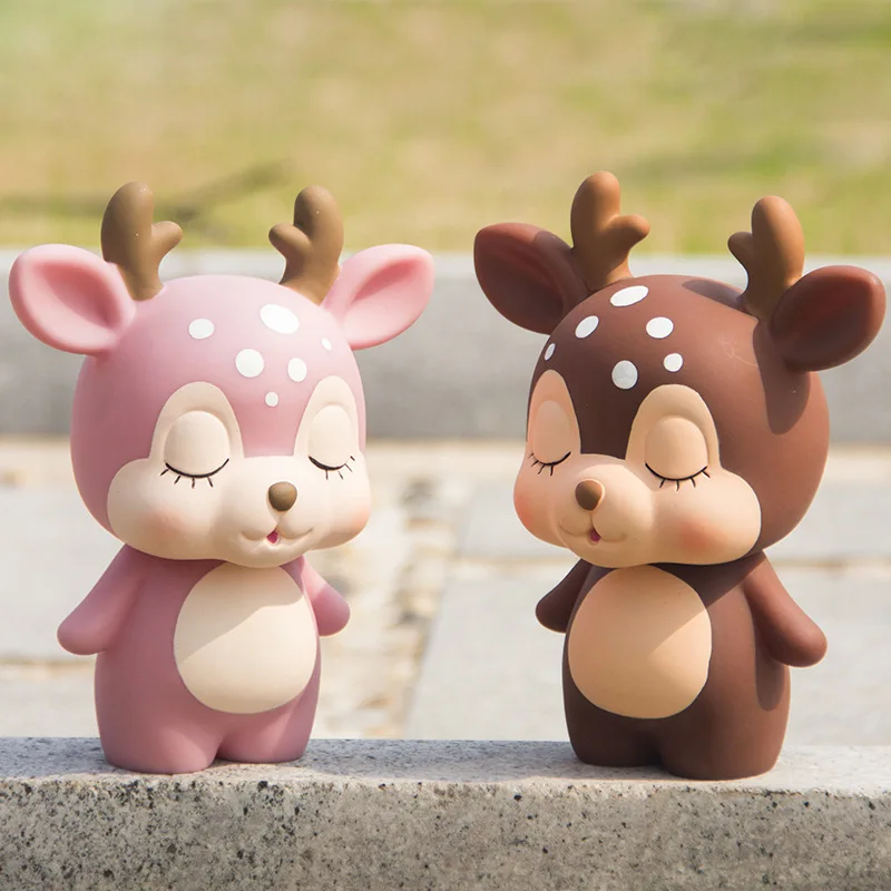 

Cartoon Deer Shaped Piggy Bank Multi-Function Coin Money Box Tabletop Crafts Figurines Cute New Year Gift for Kids Home Decor