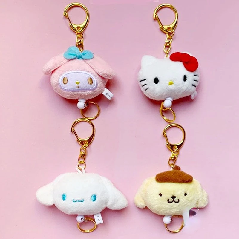 

Sanrio Anime Cartoon Cute Melody KT Cat Cinnamon Roll Pudding Dog Plush Telescopic Keychain Ring Pendant Decoration School Bag
