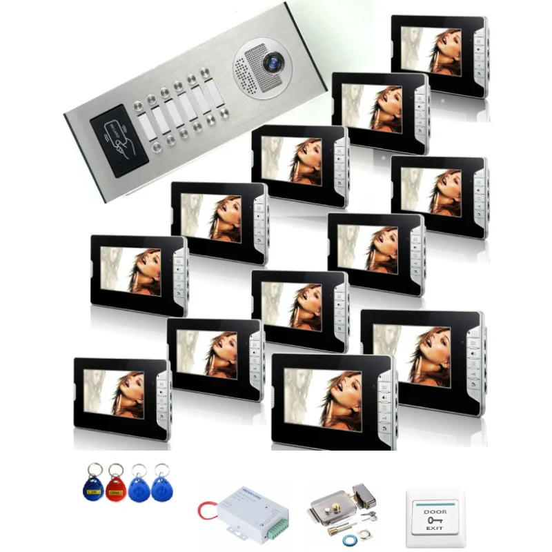 SmartYIBA 7-дюймовые видеодомофоны для строительства 8 единиц RFID-разблокировка