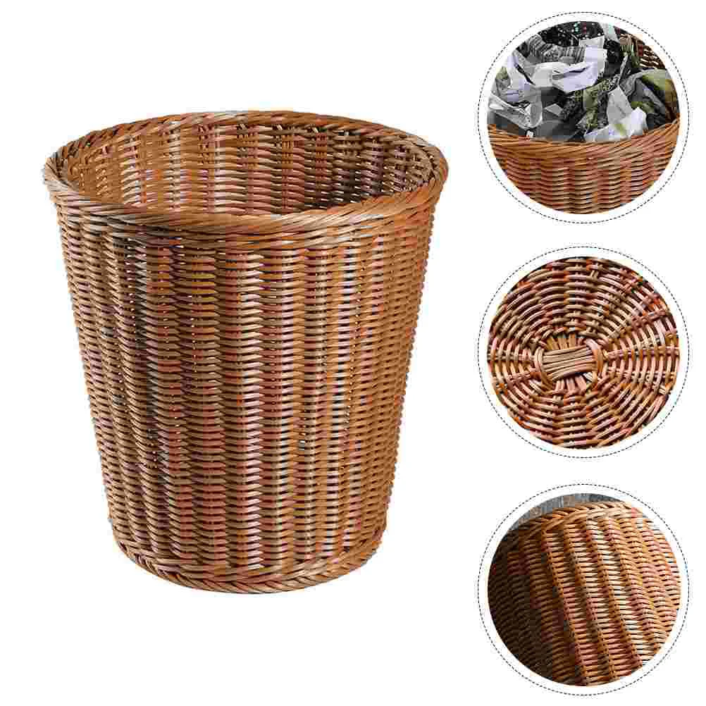 

Can Trash Basket Waste Woven Garbage Rattan Bin Bedroom Container Rubbish Bathroomkitchen Wicker Recycling Baskets Storage Small