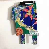 luxury designer 2 piece set women starfish shell submarine creature printed pants slim fit leggings and short sleeve t shirt top