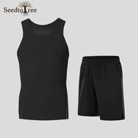 summer mens sports set solid color round neck sleeveless vest elastic waist casual shorts two piece suit