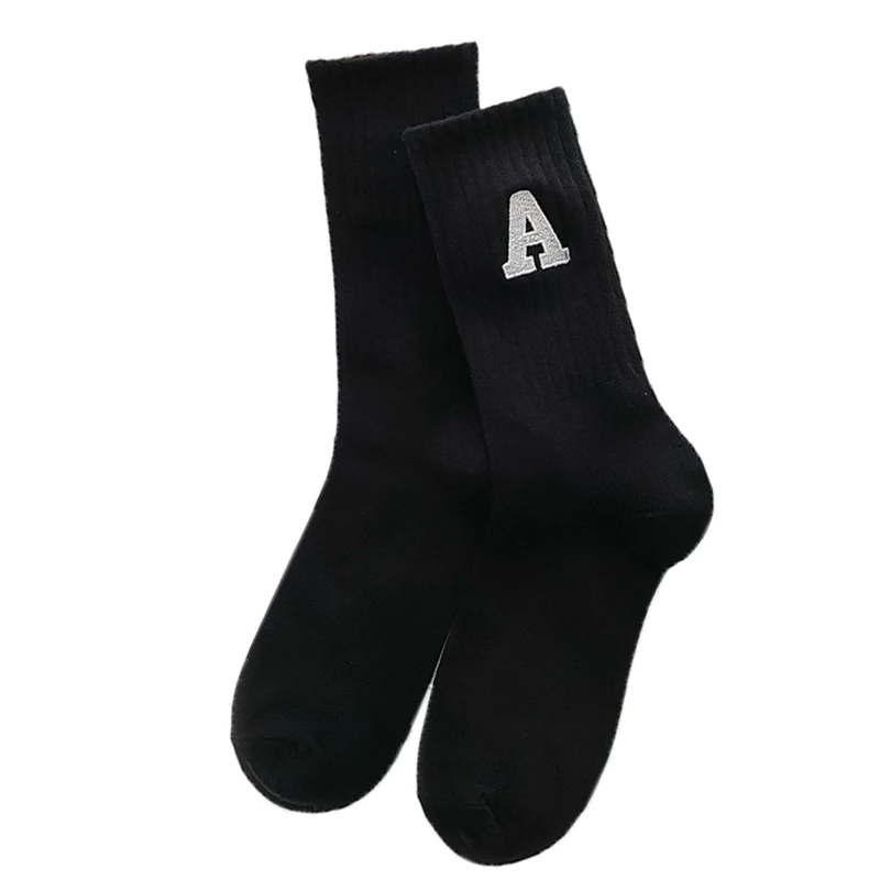 Embroidered Letter Cotton Socks Women Casual Long Korean Style Girl Students Japanese Fashion Socks Solid Color Cycling Sport