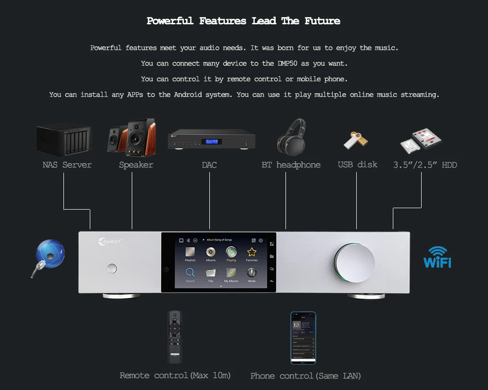 Hi-end Network Music Player With Hard Drive Disk DMP50 ES9038PRO Chip Digital Audio For Home Stereo DAC with APP