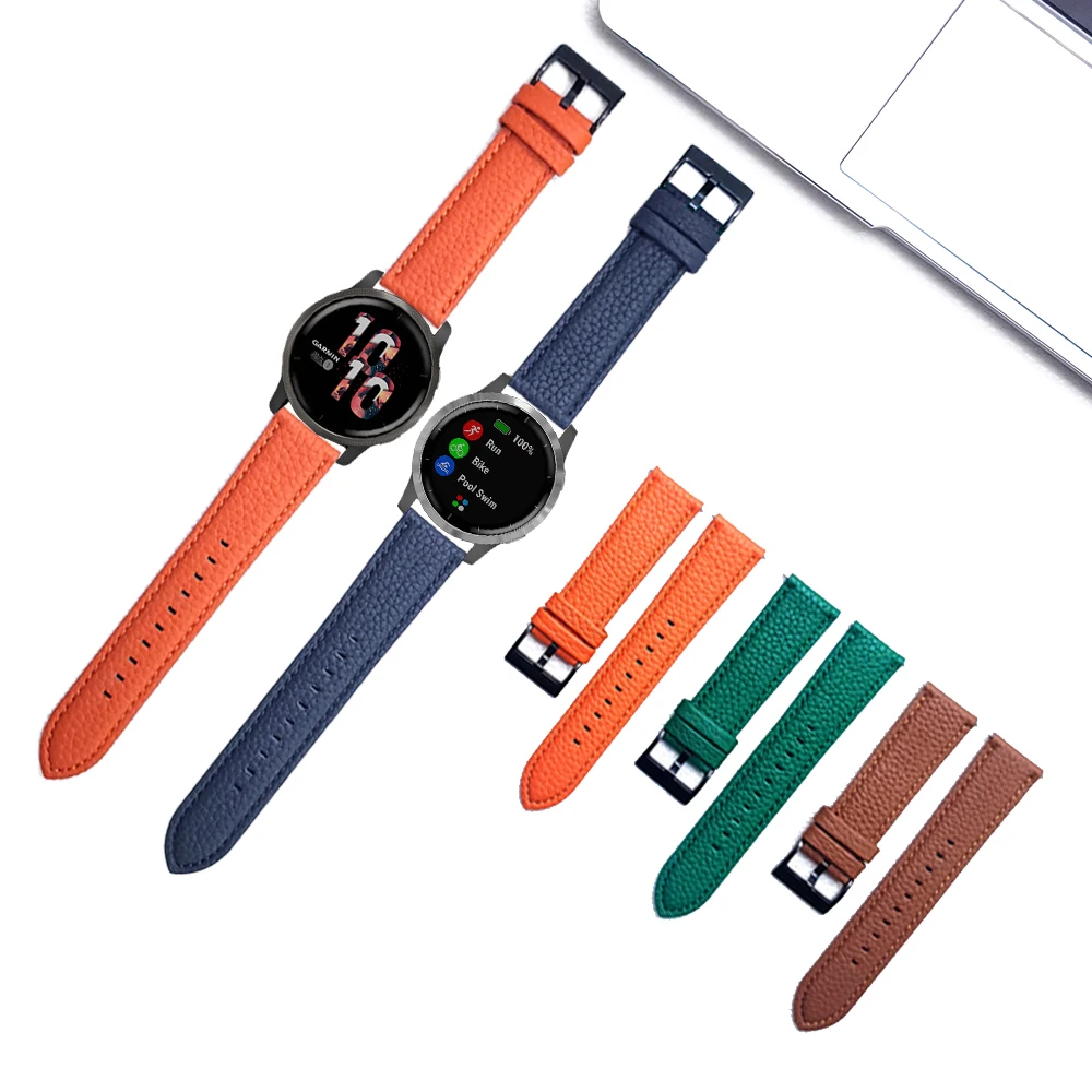 

Lychee Pattern Leather Strap For Garmin Venu 2 / Venu Sq / Vivoactive 3 4 / Forerunner 245 645 Smart Watch Band