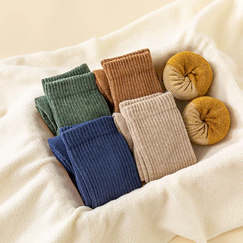Winter Pure Cotton Men's Socks Harajuku Retro Thick Warm Fashion Casual Large Size Business Long Socks 5 Pair