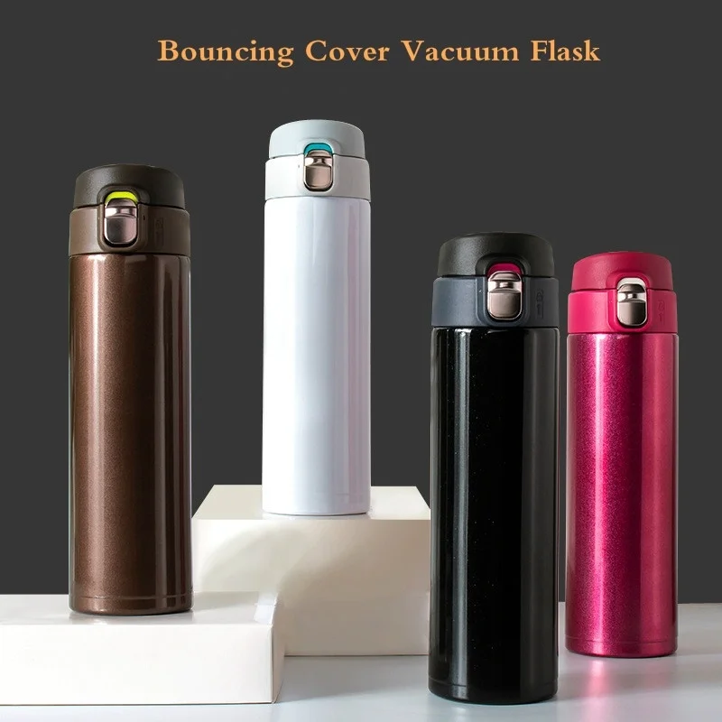 

500ML Winter Insulation Cup Stainless Steel Water Cup Bouncing Cover Vacuum Flask Thermos Cup Coffee Tea Milk Thermo Bottle