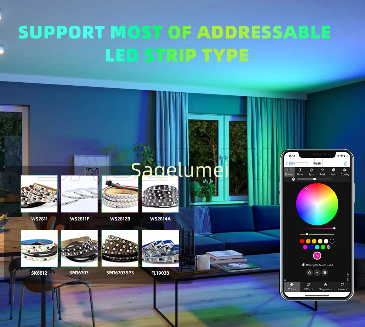 Фото Цифровой светодиодный контроллер DOMRAEM ESP8266/ESP32 USB-C WLED |   WS2814/12B/05/APA102 RGB IC-полоски |   Предохранитель 16А ~ 0,5 Вт в режиме ожидания | Микрофон УАРТ №4
