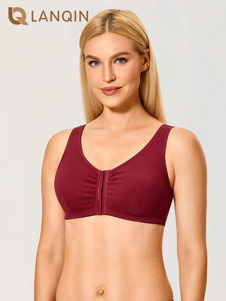 Women's Comfort Racerback Front Closure Cotton Bra Post Surgery Wireless