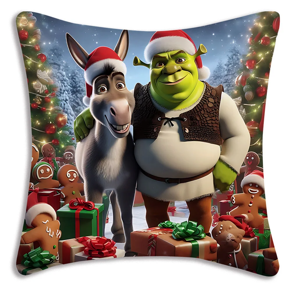 

Фэнтезийный фильм, забавные наволочки Шрек, мультяшный диван, декоративный домашний двусторонний принт, короткий плюшевый милый чехол для подушки