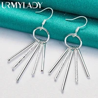 urmylady 925 sterling silver smooth matte cylinder earrings ear hook eardrop for women fashion wedding engagement charm jewelry