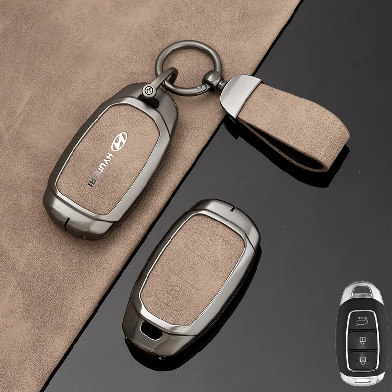 Кожаный чехол для ключей от автомобиля брелок Hyundai Santa Fe TM 2018 I30 2019 Solaris Azera Elantra Accent