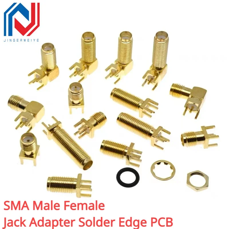

2Pcs SMA Male Female Jack Adapter Solder Edge PCB Straight Mount RF Copper Connector Plug Socket SMA-KWE/KHD