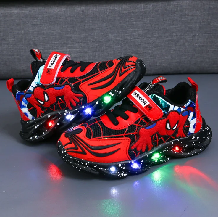 

Disney Spiderman Cool Children Casual Shoes Hot Sales Leisure Baby Girls Boys Shoes LED Lighted Kids Sneakers Infant Tennis