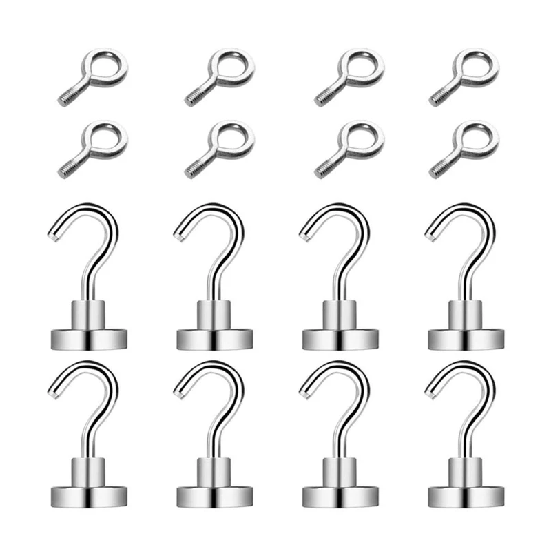 

16 Pcs E16 Strong Neodymium Magnetic Hooks & Eyebolt Hook Heavy Duty Cruise Cabins Hook for Home Kitchen Office Garage