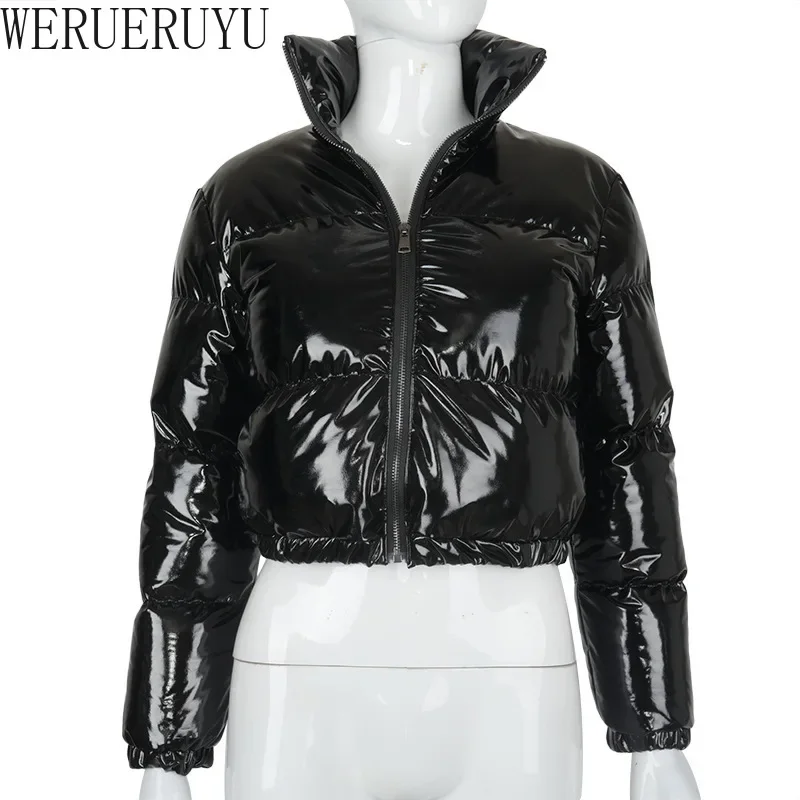 Зимняя куртка женская верхняя одежда из искусственной кожи с воротником-стойкой