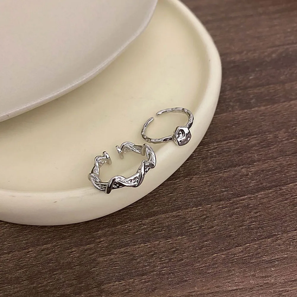 

Trendy Silver Color Smooth Irregular Waves Irregular Texture Ring Geometric Open Finger Ring For Minimalist Accessories Gift