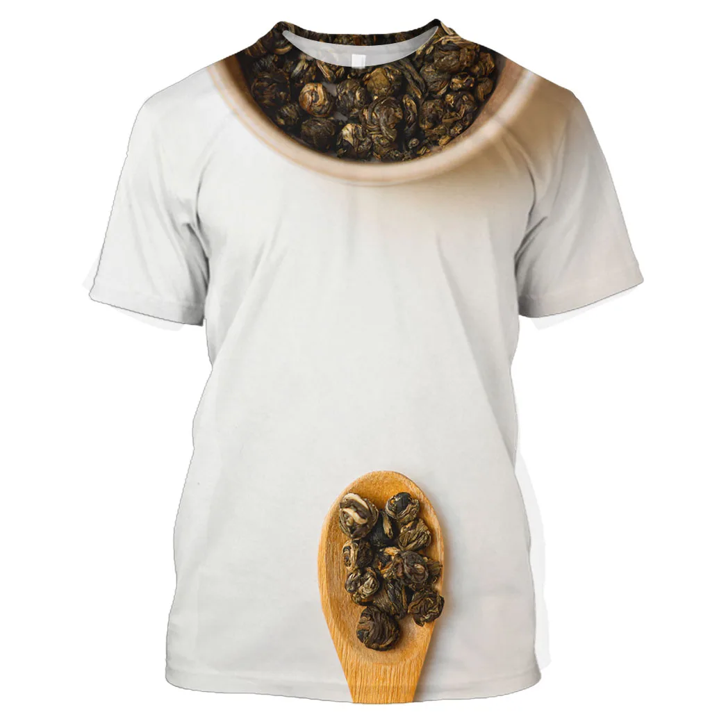 

Футболка мужская с круглым вырезом, удобная повседневная рубашка оверсайз с принтом цветной еды, риса, чая, с коротким рукавом, дышащая, для ...