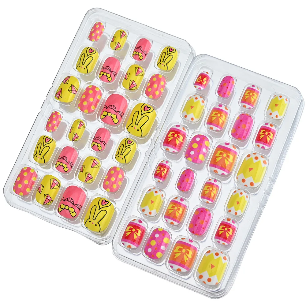 24pcs/box Kids False Nails Press On Cartoon Full Cover Self Adhesive Nail Manicure Tips Candy Color Fake Nails DIY for Children images - 6