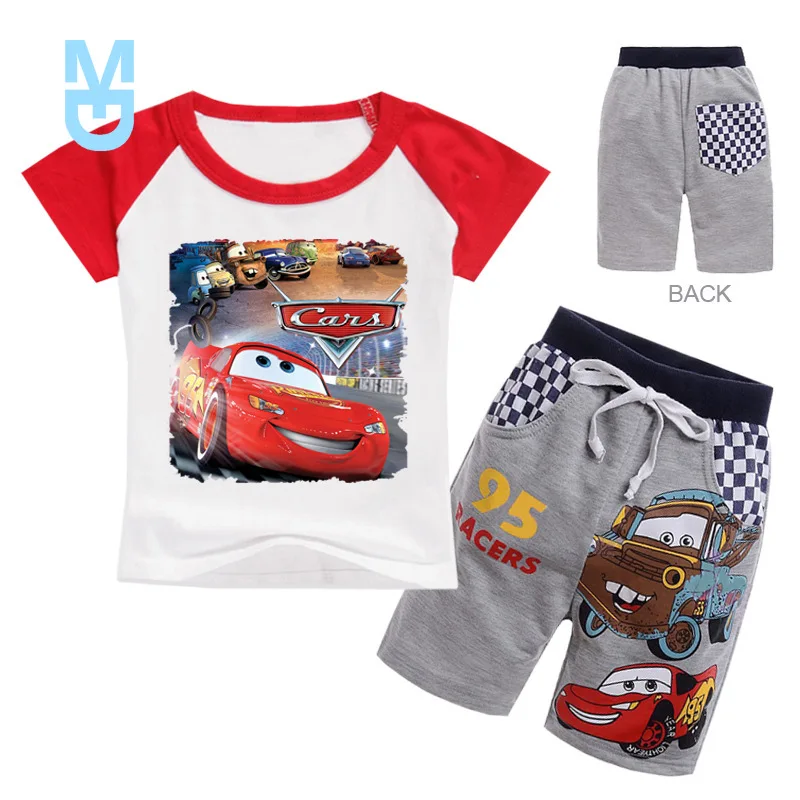 

New Summer Baby Boy Clothes Sets Kid Cartoon Pixar Cars Lightning McQueen Children Girl Short Sleeve Top T Shirts+Shorts 2PCS