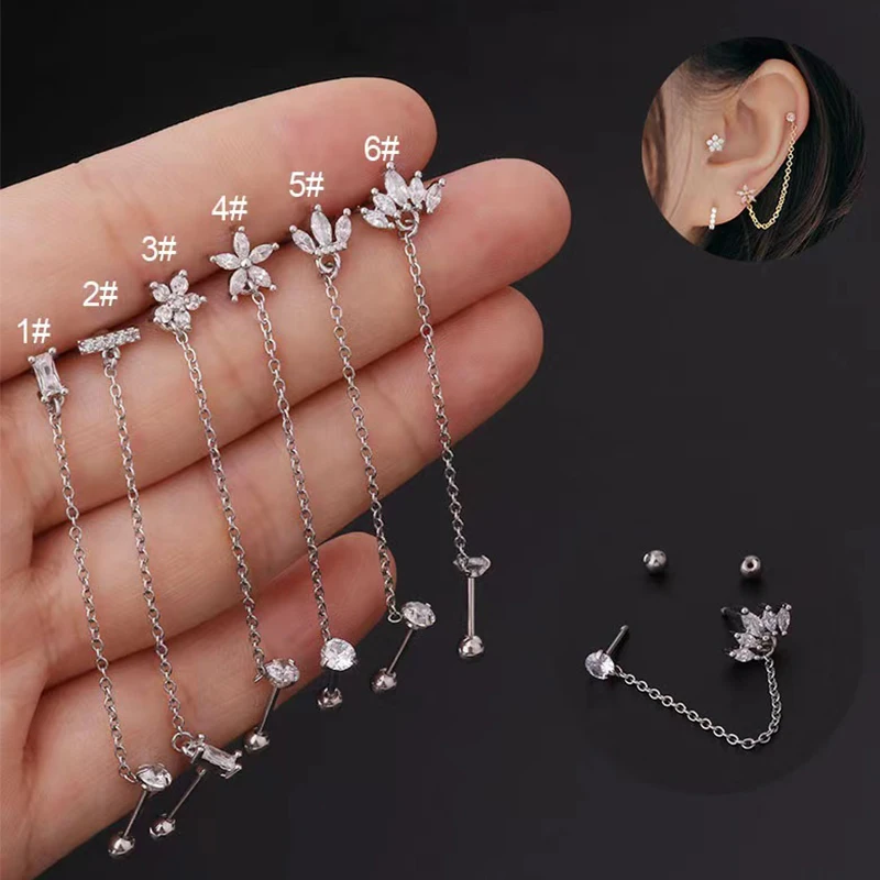 

1PC Women Punk Rock Helix Fake Cartilage Surgical Steel Ear Cuff With Long Chain Circle Hoop Earrings Set Tiny Piercing Jewelry