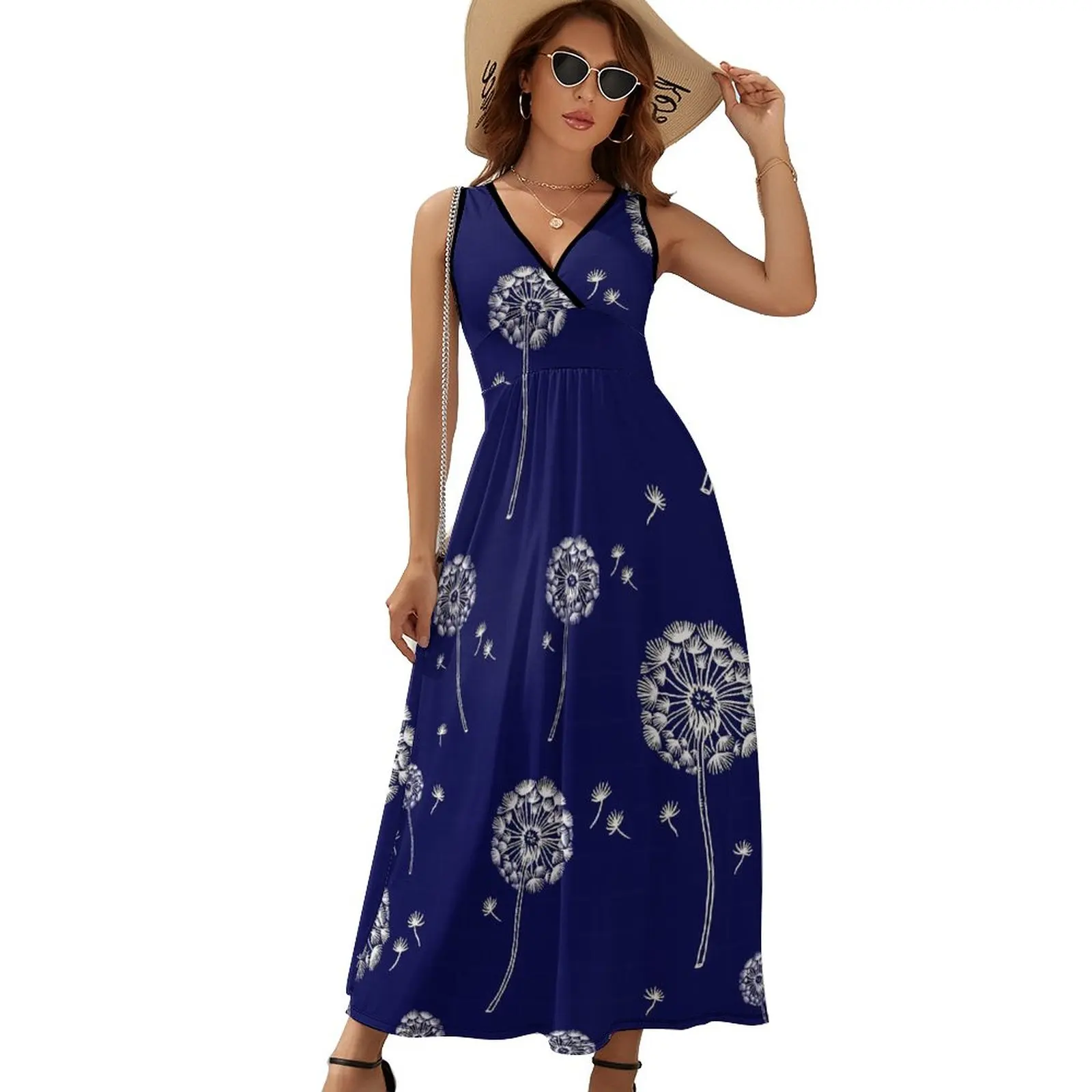 

Женское длинное платье с завышенной талией, голубое или белое платье-макси в Корейском стиле, лето