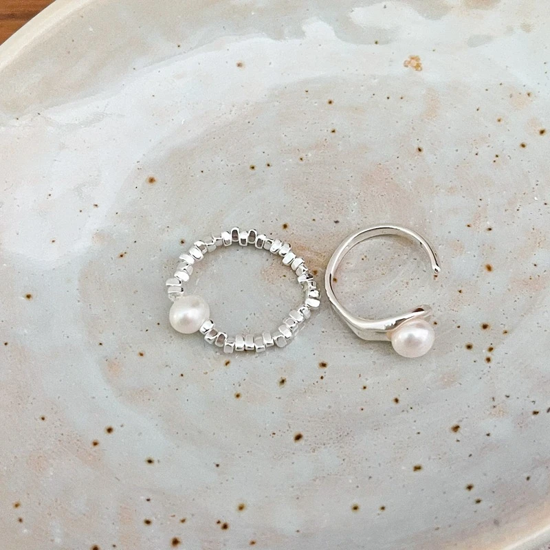 

LingLu Elegant Imitation Pearl Geometric Metal Silver Color Rings 2022 New Trendy Rings for Women Girls Party Gifts Jewelry