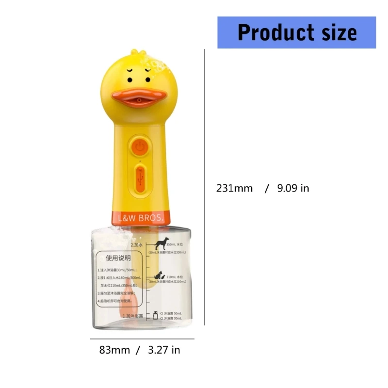USB перезаряжаемая машина для пены ванны с желтой уткой и аккумулятором 1200 мАч