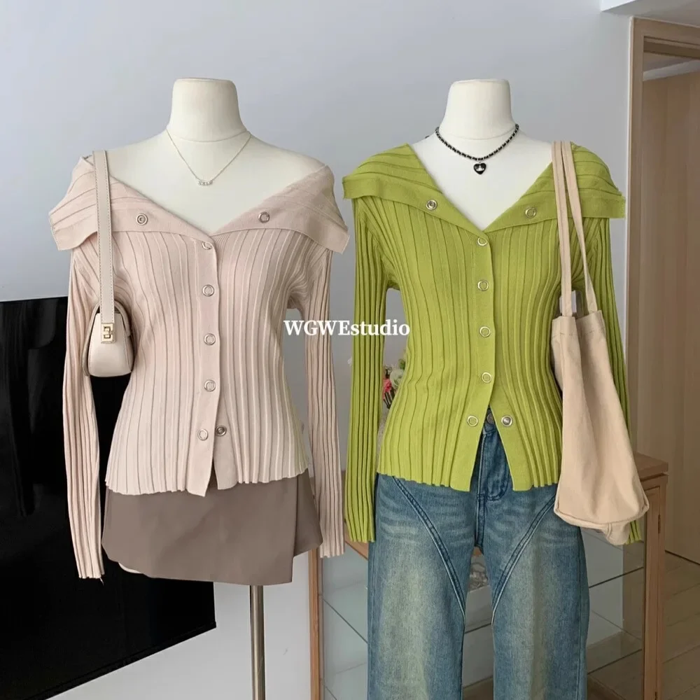 WGWEDesign чувствительный вязаный кардиган с открытыми плечами и длинным рукавом