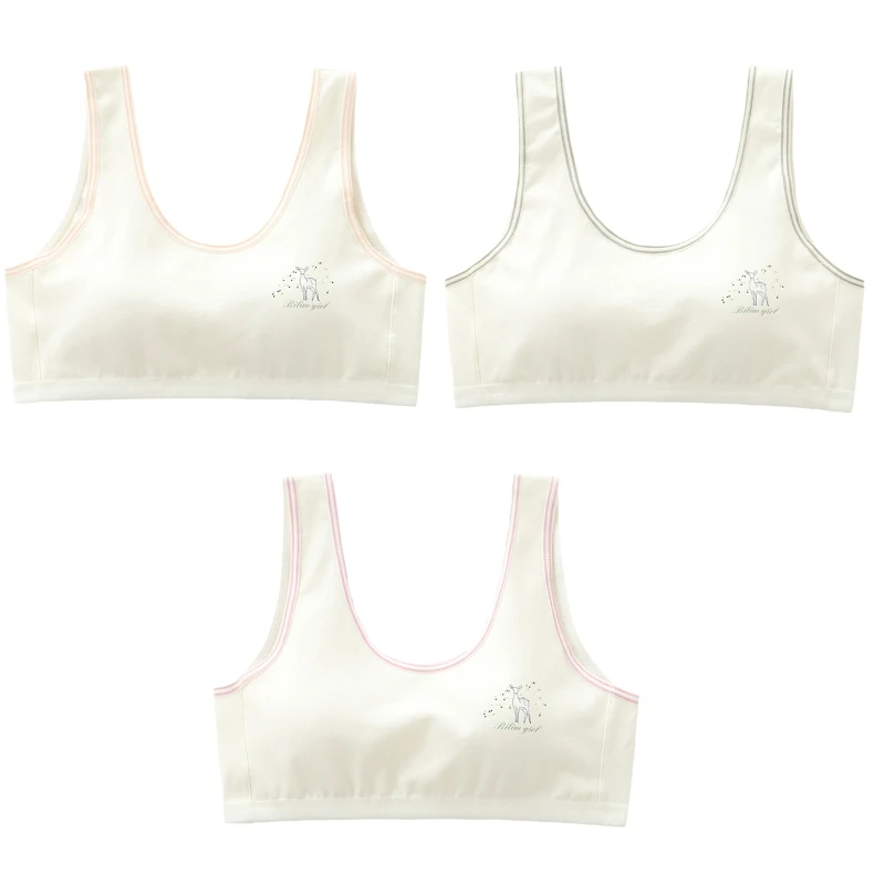 

Teen Girls Padded Training Bra Striped Deer Print Wireless Underwear Vest Top