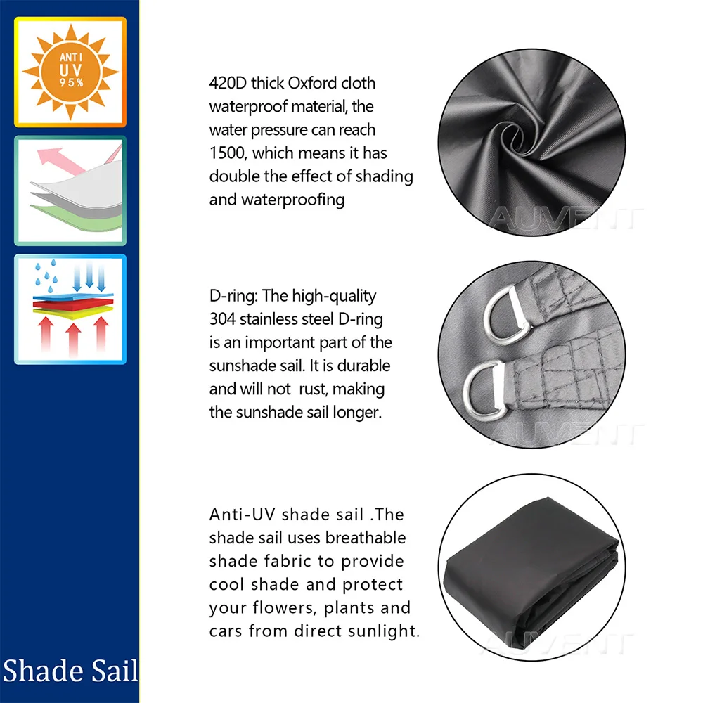 Черный всепогодный тент для солнца квадратного, прямоугольного, для сада, террасы, бассейна, треугольный, для кемпинга, походов, двора.