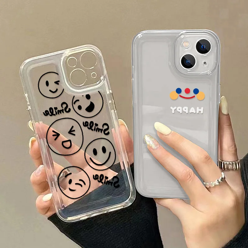 

Cute Cartoon Smile Clear Phone Case For iPhone 13 Case For iphone XR 11 XS 12 Pro Max X 7 8 Plus 12 13 Mini SE Shockproof Cover