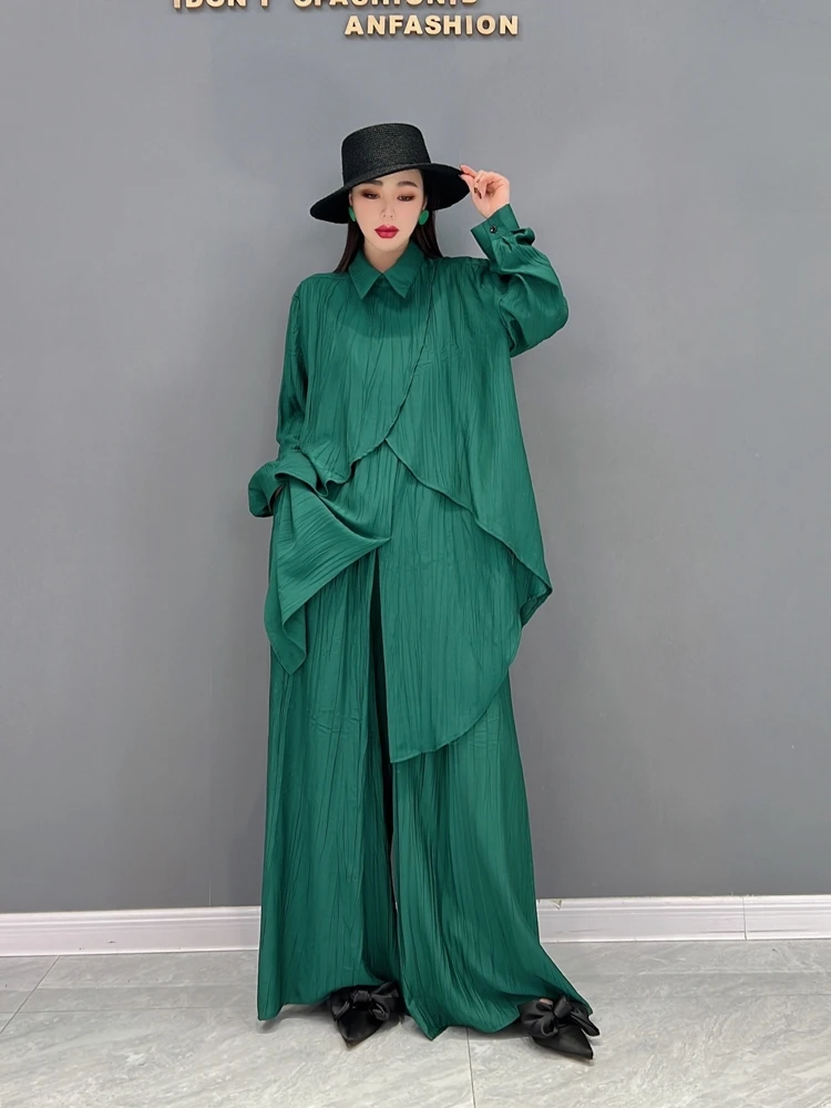 

SuperAen 2022 Spring New Fashion Suit Loose Cotton and Linen Solid Casual Shirt Wide-leg Pants Two Pieces Set