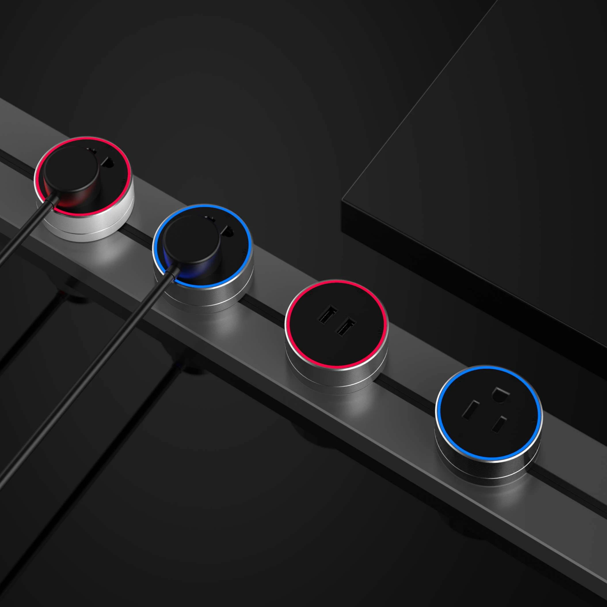 

Aluminum Wall Track Power Rail Desktop Electrical Embedded Orbital Us Movable Modular Outlet Panel Socket With Usb